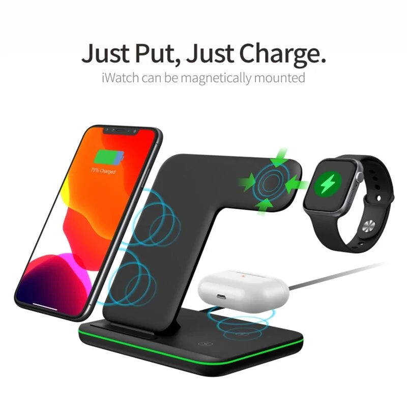 3-In-1 Qi 15W Fast Charging Dock Station